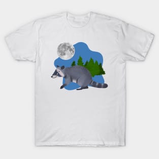 Little Raccoon Walks Under the Moon T-Shirt